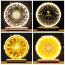 (Customized) Buddhist niche round background lamp Buddha light shining golden light divine mantra Shurangama mantra Heart Sutra Guanyin Buddha statue base