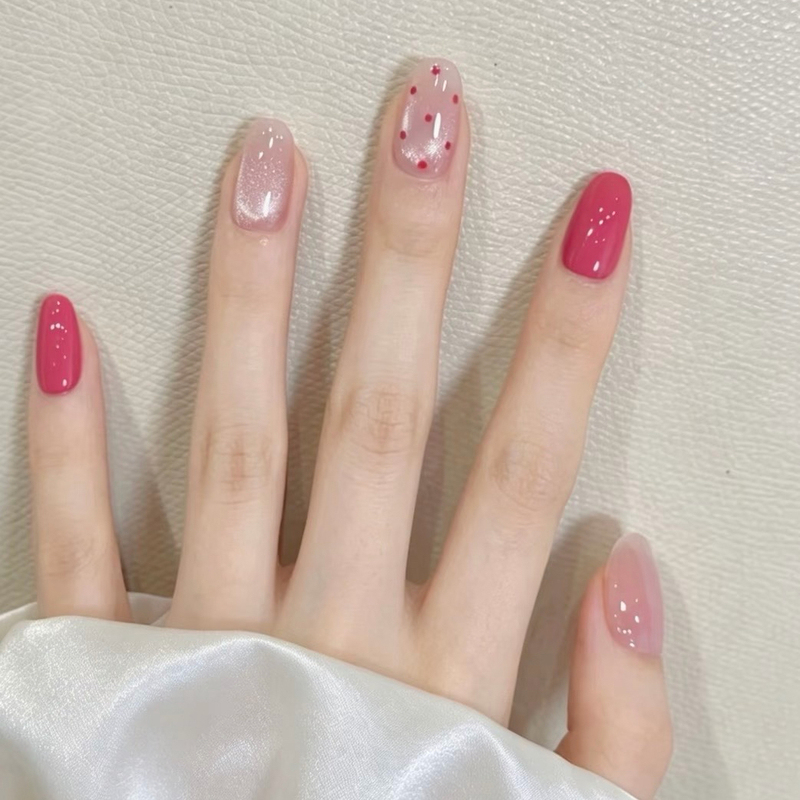 Rose Red Nude Pink Polka Dot Rhinestone Cat Eye Handmade Wearable Nails Sweet Everyday Simple Brightening Pink Manicure Fake Nails Rose Red Nude Pink Polka Dot Rhinestone Cat Eye Handmade Wearable Nails Sweet Everyday Simple Brightening Pink Manicure Fake Nails