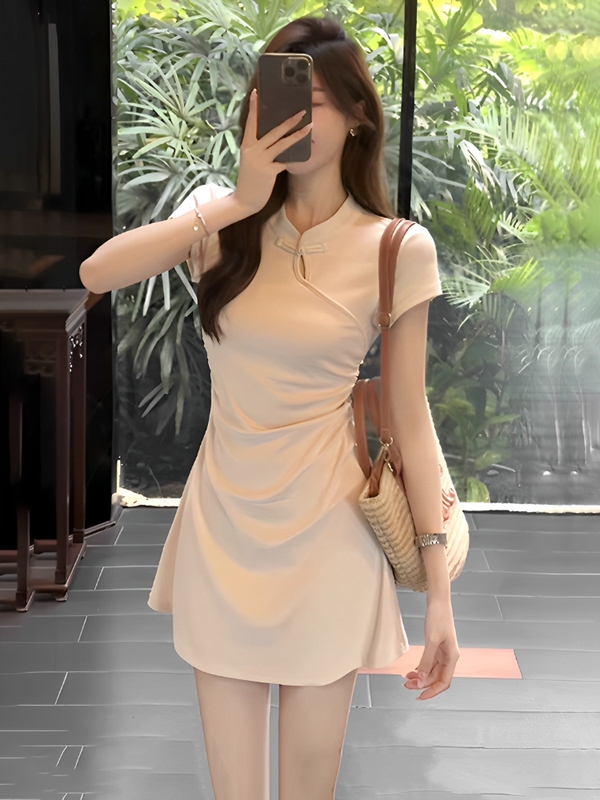 New Chinese Style Short-Sleeved Dress for Women 2024 New Summer Petite Waist-Cinching Slimming A-Line Dress for Summer New Chinese Style Short-Sleeved Dress for Women 2024 New Summer Petite Waist-Cinching Slimming A-Line Dress for Summer