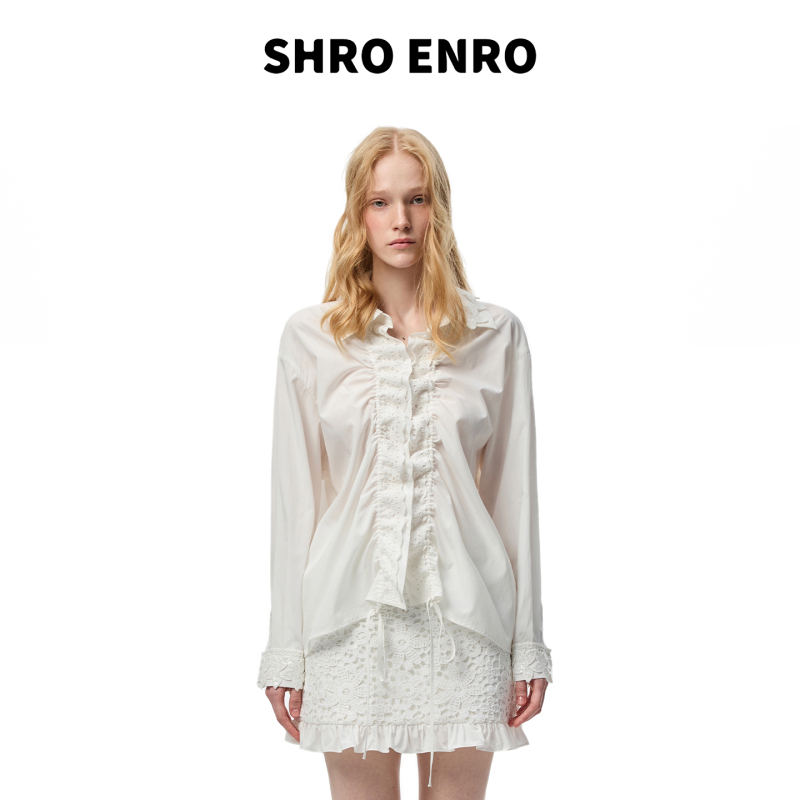 Lu Shan Celebrity Style Shro Enro26 Summer New Lace Patchwork Ruched Loose White Shirt Top Lu Shan Celebrity Style Shro Enro26 Summer New Lace Patchwork Ruched Loose White Shirt Top