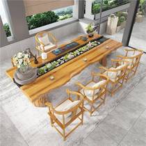 Office Zen Fish Farming Landscape Solid Wood Large Board New Chinese Tea Table and Chair Combination Circulating Water Tea Table and Chair