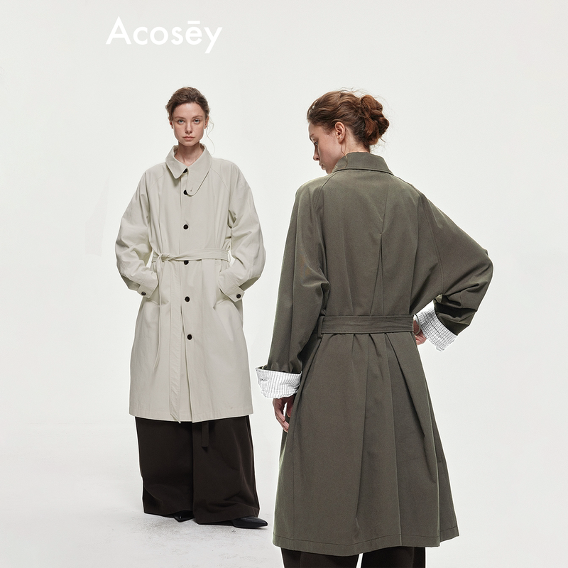 Acosey Turn-Down Collar Lace-Up Casual Silhouette Original Long Trench Coat Acosey Turn-Down Collar Lace-Up Casual Silhouette Original Long Trench Coat