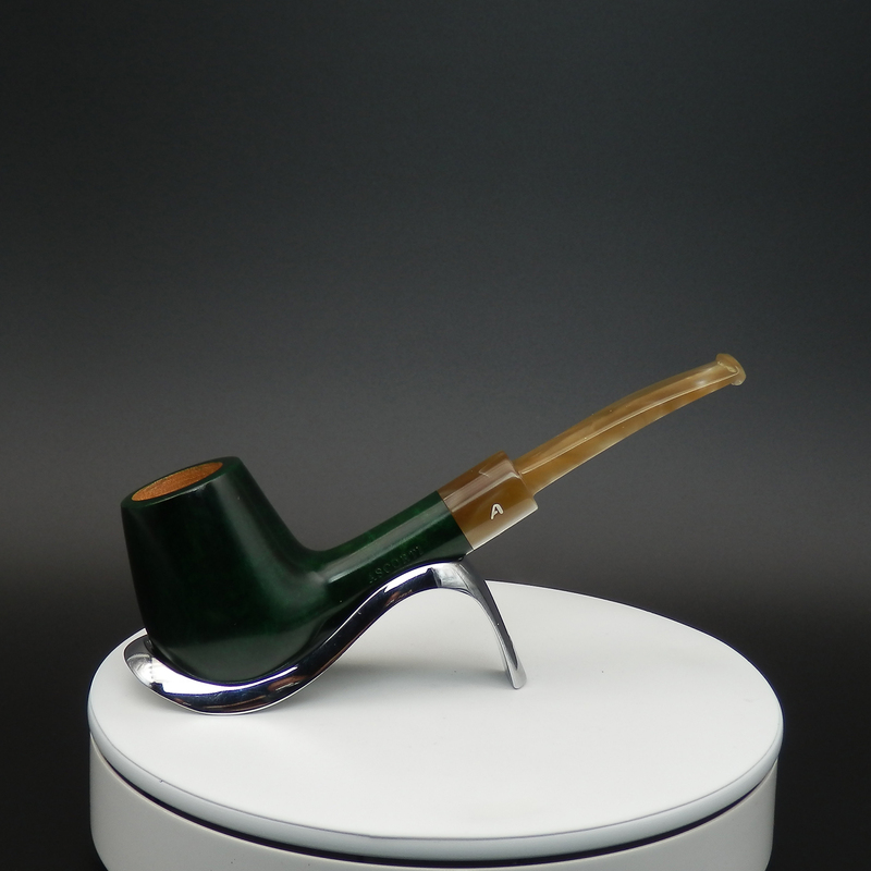 Good Luck Pipe Ascorti Italian Handmade Briar Wood Verd Smooth Brandy Bent Pipe