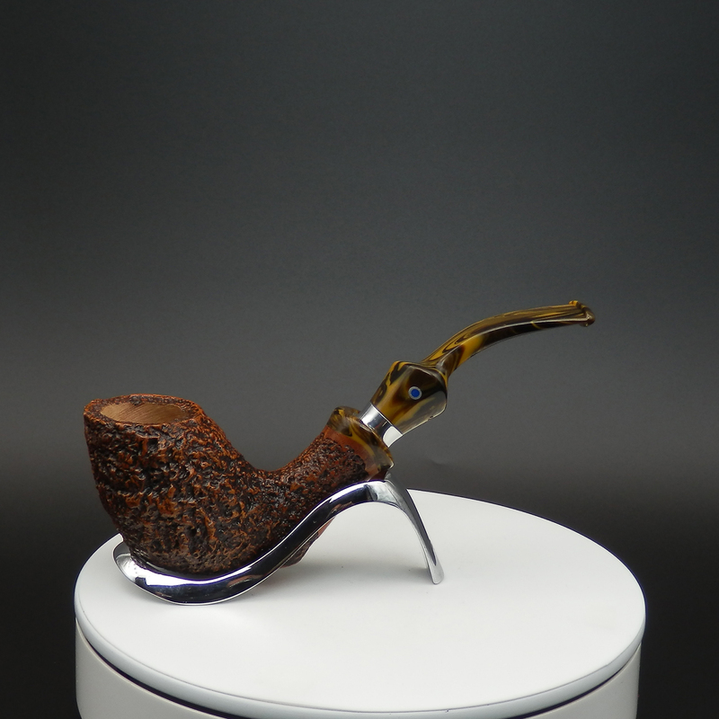 Ardor Italian Handmade Briar Wood Carved Pufferfish 3mm Silver Ring Flat Bottom Bent Pipe