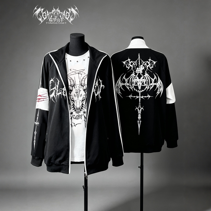 Trial of the Demon｜Black and White Long-Sleeved Sportswear Jacket Subculture Dream-Eating Goat Niche Original Design Comes with Armband