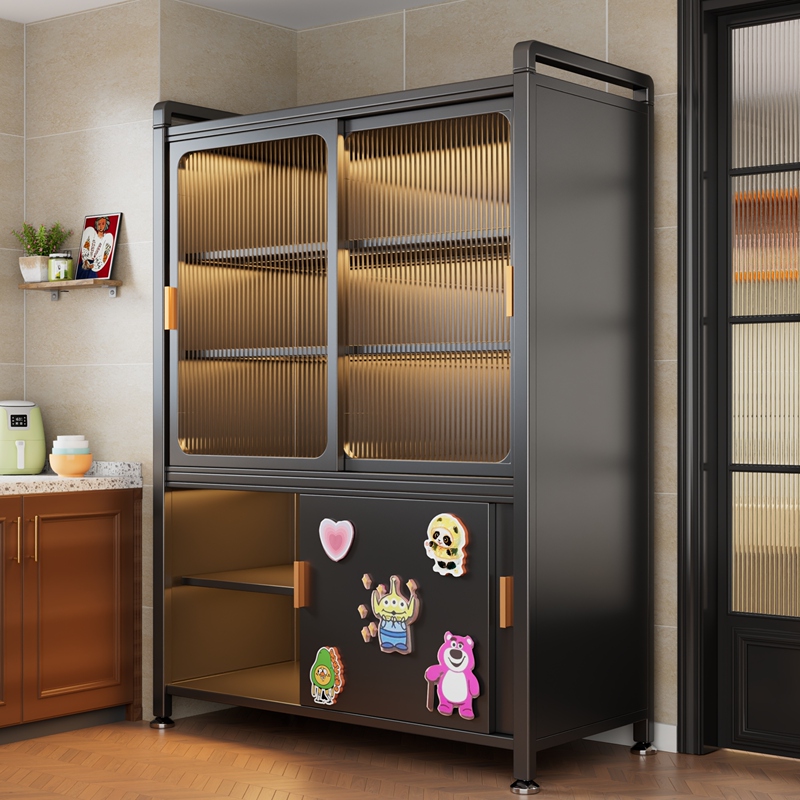 New Kitchen Storage Rack for Home Use, Multi-Layer Sliding Door Wall-Mounted Integrated Pot and Bowl Storage, Multifunctional Storage Cabinet