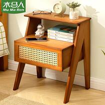 Bedside table modern minimalist bedside storage small cabinet solid wood light luxury high-end storage cabinet bedroom storage rack