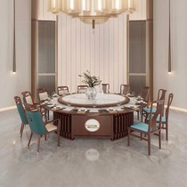 Elegant gilded design solid wood slate hotel electric dining table rotatable and heated dining table