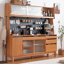 Nordic solid wood sideboard tea cabinet home hall integrated wall-mounted Japanese simple log wine cabinet storage high cabinet