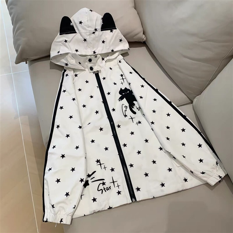 Japanese-Style Cute Versatile Cat Ear Star Spring/Summer Hooded Thin Long-Sleeve Sun Protection Jacket Hoodie