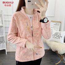 Fleece jacket womens camouflage autumn and winter new polar fleece warm outdoor camping mountaineering cardigan stand collar jacket cross-border