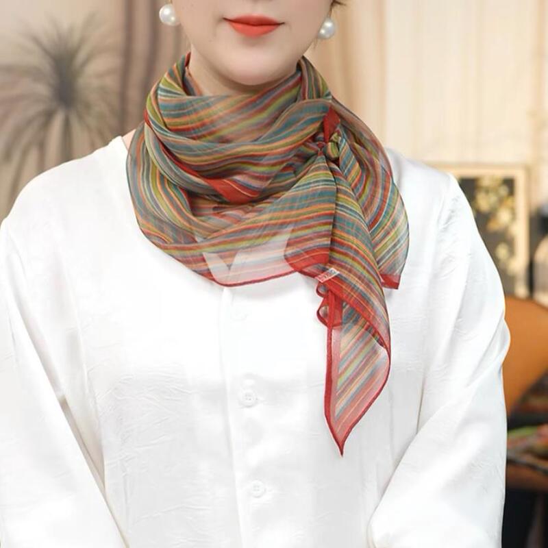 P13【Thin Rainbow】170*25 Spring and Summer New Versatile Sun-Protective Women's Silk Scarf with Elegant Ribbon