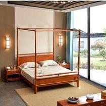 New Chinese style solid wood canopy bed old elm wood bed modern simple log double bed antique four-poster bed