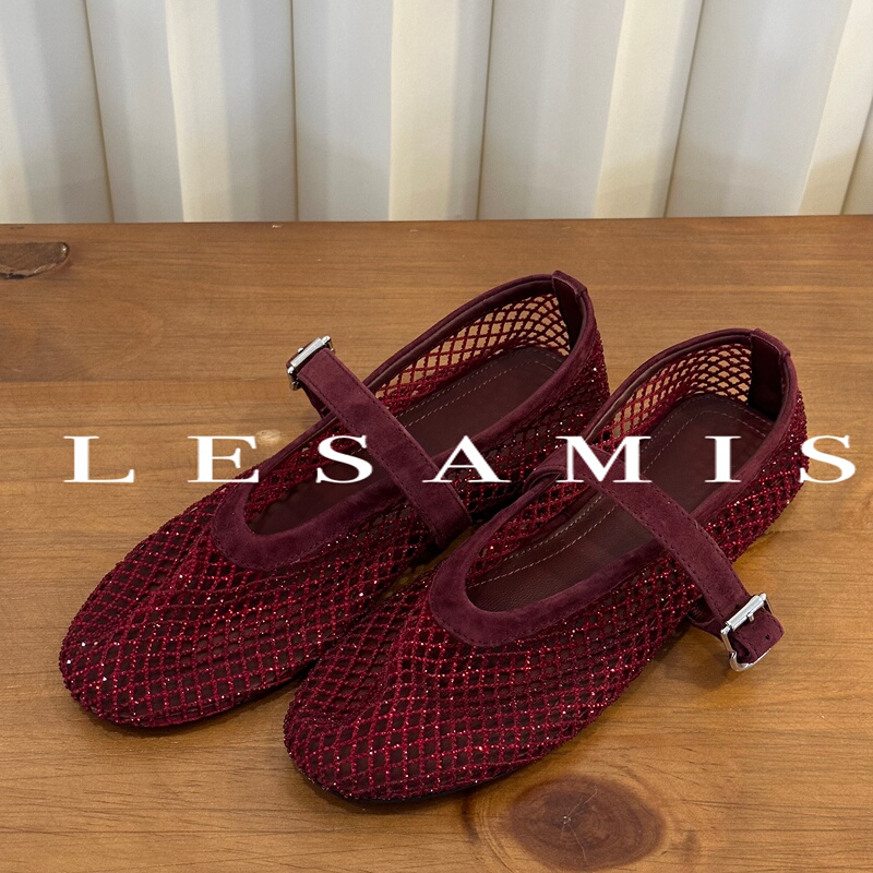 Lesamis·Retro Buckle Mary Jane Mesh Diamond Flat Ballet Shoes