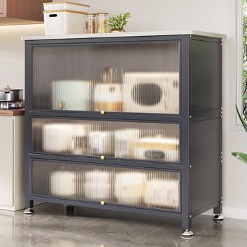Rock slab kitchen storage rack storage cabinet floor-standing v multi-layer multi-function wall side cabinet microwave oven storage cabinet