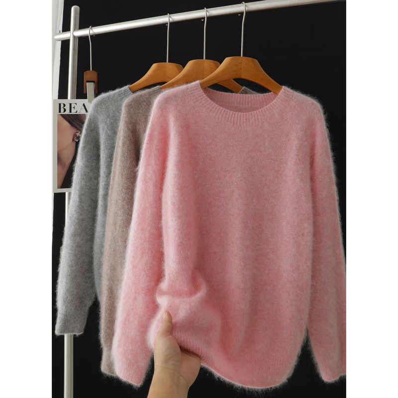 New Product 60% off - 95% Sheep Wool and 5% Cashmere Brushed Round Neck Solid Color Loose Warm Knit Sweater for Women C01008 New Product 60% off - 95% Sheep Wool and 5% Cashmere Brushed Round Neck Solid Color Loose Warm Knit Sweater for Women C01008