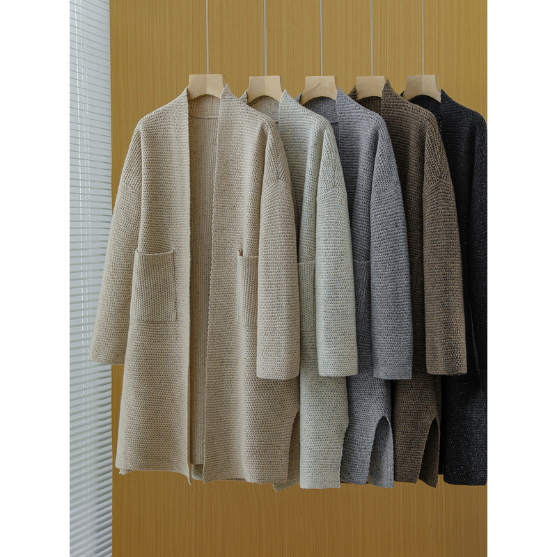 Lazy and Stylish! 100% Wool, Relaxed Fit, Thick, Buttonless, Straight-Cut, Mid-Length Knit Sweater for Autumn and Winter C00553