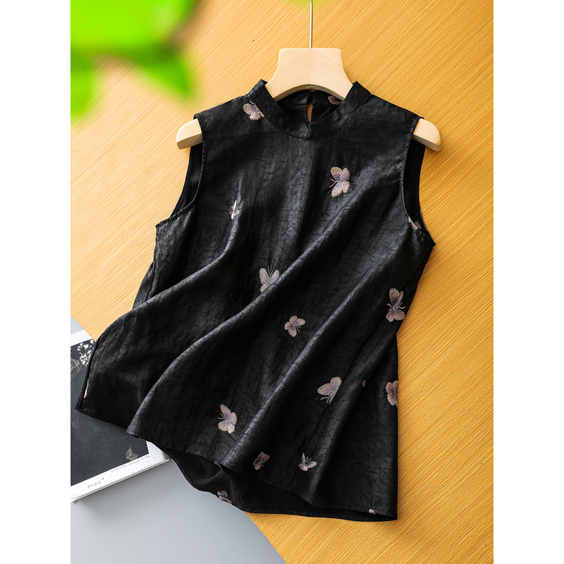 Old Material with Turtle Pattern! Silk Intangible Cultural Heritage Xiangyun Silk Sleeveless Vest Embroidered Stand-Up Collar Top for Women Sy0536 Old Material with Turtle Pattern! Silk Intangible Cultural Heritage Xiangyun Silk Sleeveless Vest Embroidered Stand-Up Collar Top for Women Sy0536
