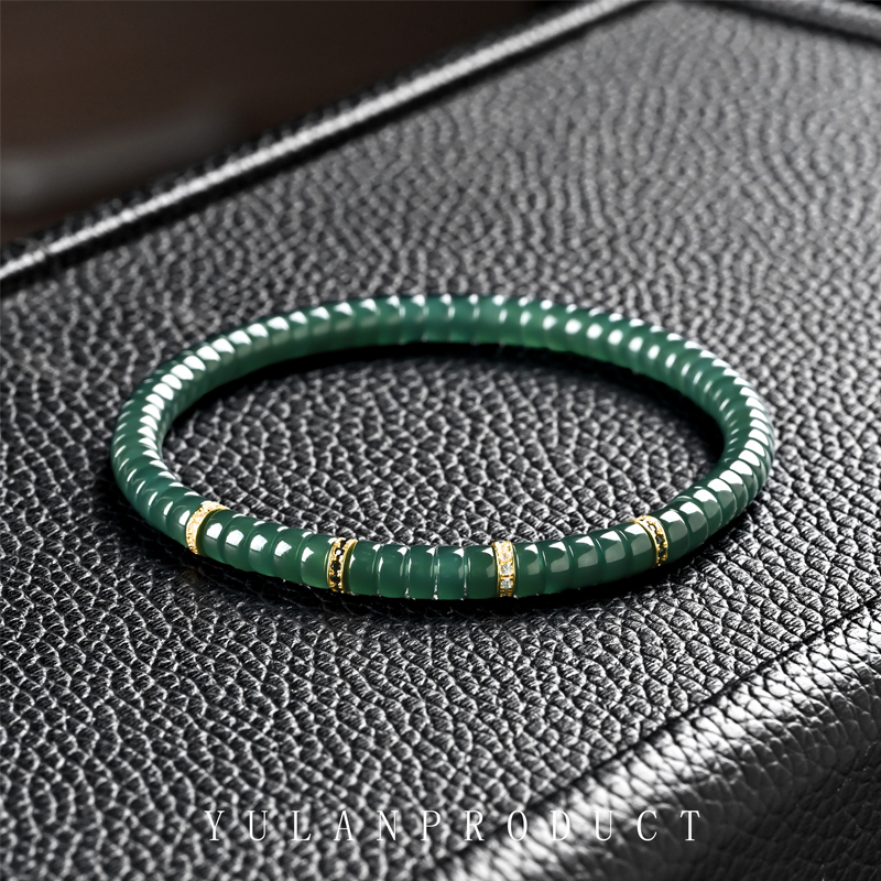 Yulan Wenwan Natural Grade a Jadeite Ice Green Jadeite Tablet 5.2mm Bracelet Unisex Versatile Bracelet
