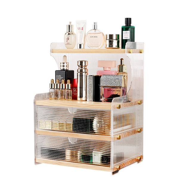 Cosmetic storage box desktop j storage layer shelf lipstick rack dressing table skin care products multi-layer solid wood