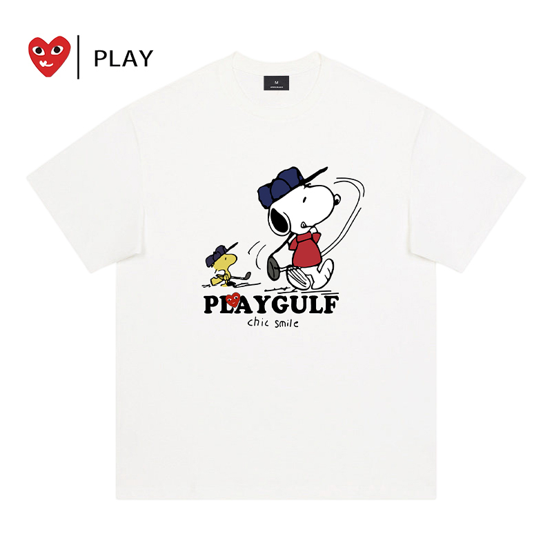 Play Official Short-Sleeved T-Shirt for Men and Women 2026 Summer Pure Cotton Couple Snoopy Cartoon Print Loose Round Neck