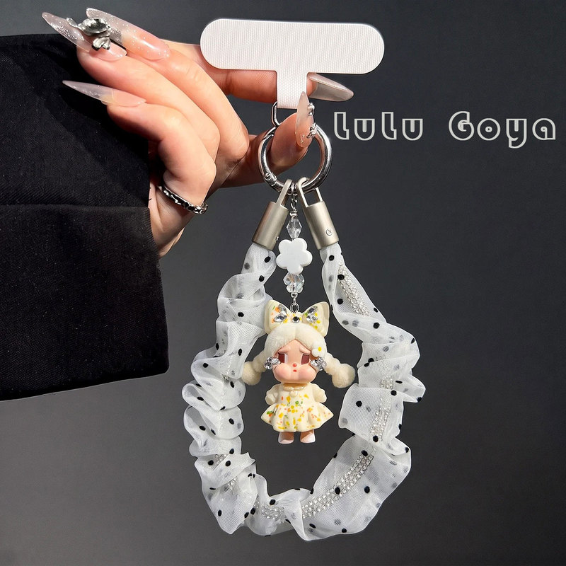 French Lulu Goya Cute White Polka Dot Gauze Crying Doll Bag Pendant Keychain Doll High-End Phone Chain French Lulu Goya Cute White Polka Dot Gauze Crying Doll Bag Pendant Keychain Doll High-End Phone Chain