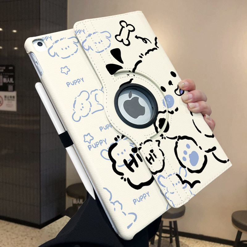 【360°回転レザーケース】iPad 9タブレット、Air 8/7ブルーパピー、Pro 11漫画2026かわいいiPad 11縦画面2025露出ロゴミニ6落下保護A16に適合