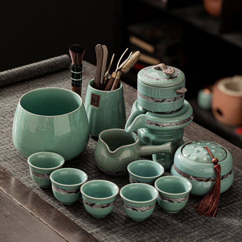 Чайный сервиз Ge Kiln Ленивый Кунг-Фу Чайный сервиз Бытовая чашка Чайный поднос Артефакт Автоматическое вращающееся устройство для заваривания чая Простая и легкая роскошь