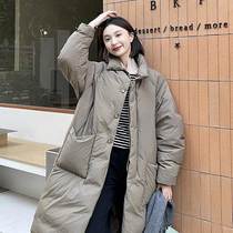 Over-the-knee loose Korean style thickened down cotton jacket for women with stand collar 2024 autumn and winter new style jacket with modern and age design