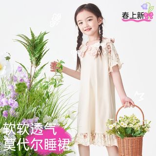 Girls nightgown summer 2025 new children's home clothes short-sleeved, medium and large children can wear air-conditioned clothes floral pajamas