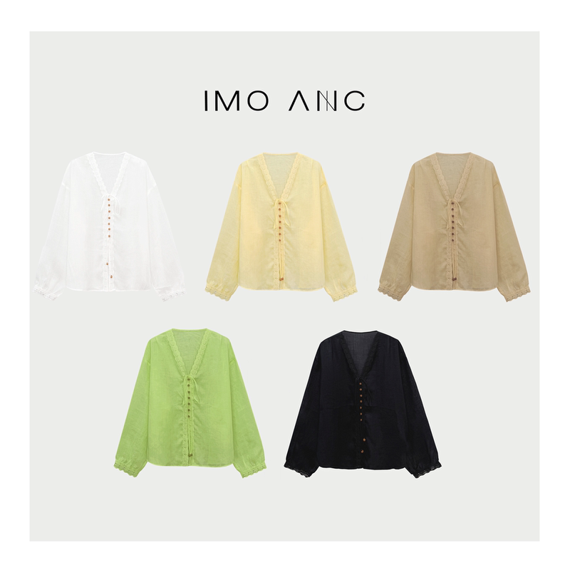Im so Fancy100 Ramie Lace Tie-Up Exquisite Shirt Sq2671