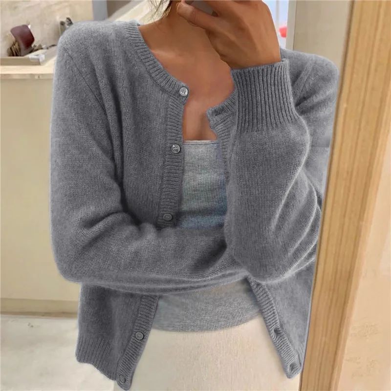 Solid Color Knitted for Women Cardigan Korean Single Breaste