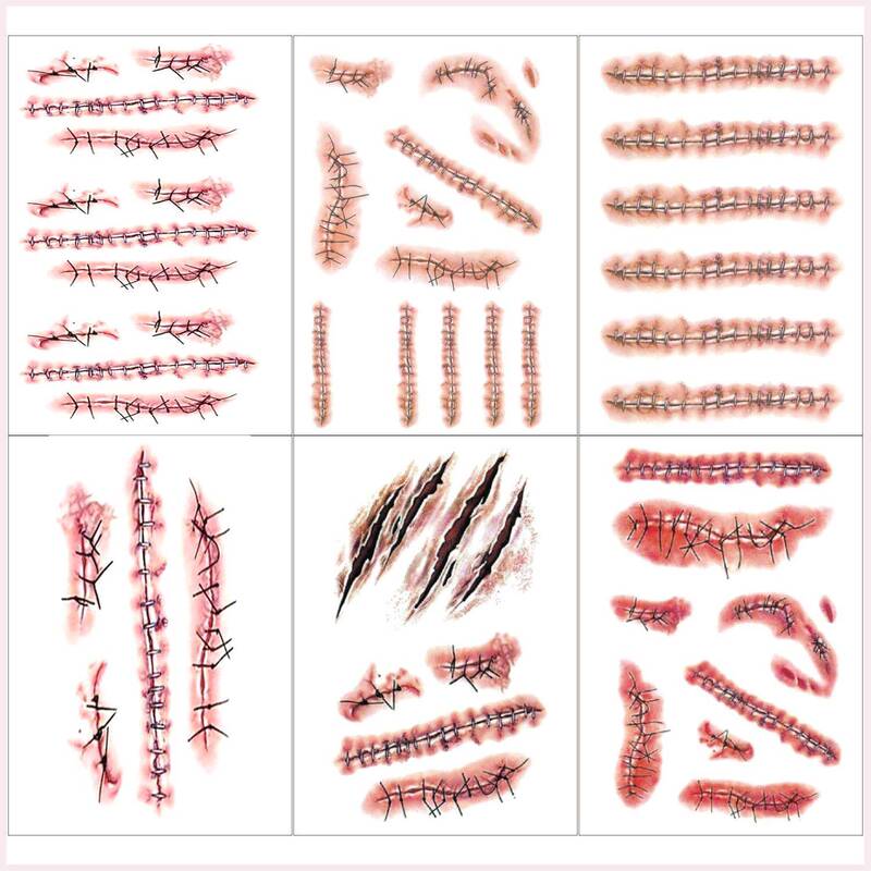 Surgical Scar Simulation Waterproof Tattoo Sticker for Women, Wound Scar Cover for Men, Long-Lasting Halloween Injury and Bruise Cover