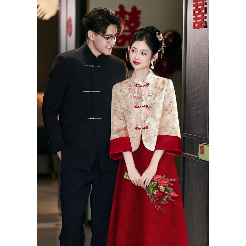 New Chinese-Style Engagement Dress, Bride's Toast Dress, 2026 New Model, High-End Long-Sleeve Wedding and Bridal Party Two-Piece Set New Chinese-Style Engagement Dress, Bride's Toast Dress, 2026 New Model, High-End Long-Sleeve Wedding and Bridal Party Two-Piece Set