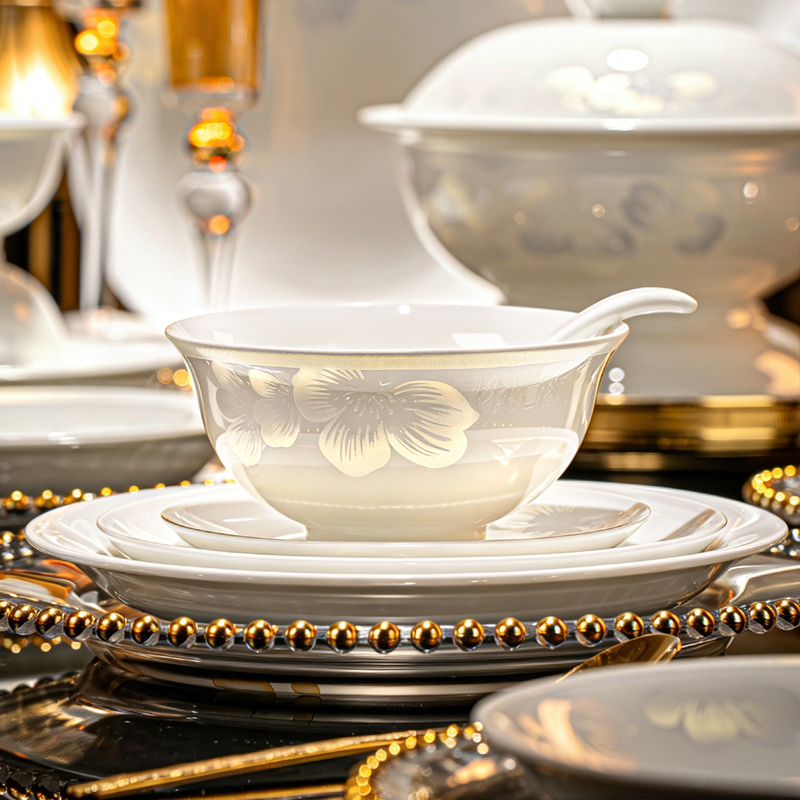 High-Grade White Porcelain Tableware 2026 New Model Jingdezhen High-End Niche Ceramic Gift Bowl and Plate Set for Newlyweds and Housewarming High-Grade White Porcelain Tableware 2026 New Model Jingdezhen High-End Niche Ceramic Gift Bowl and Plate Set for Newlyweds and Housewarming