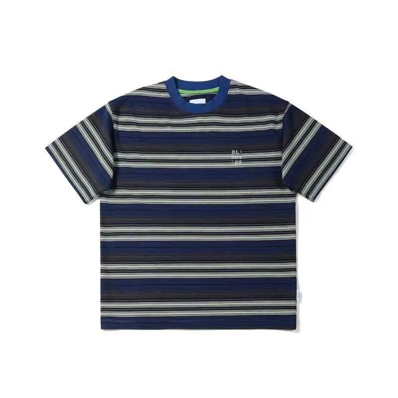Japanese Retro Striped Short-Sleeve T-Shirt for Men and Women, Couple Style, Drop Shoulder, Loose Fit, Versatile, Heavy Cotton Top