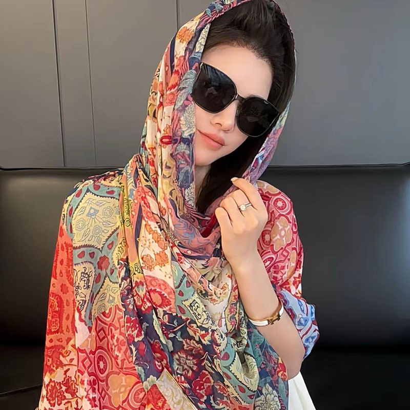 Ethnic Style Travel Shawl for Women, Sun Protection Scarf, 2026 New Style, Travel Photography, Seaside Beach Gauze Scarf, Thin Outerwear