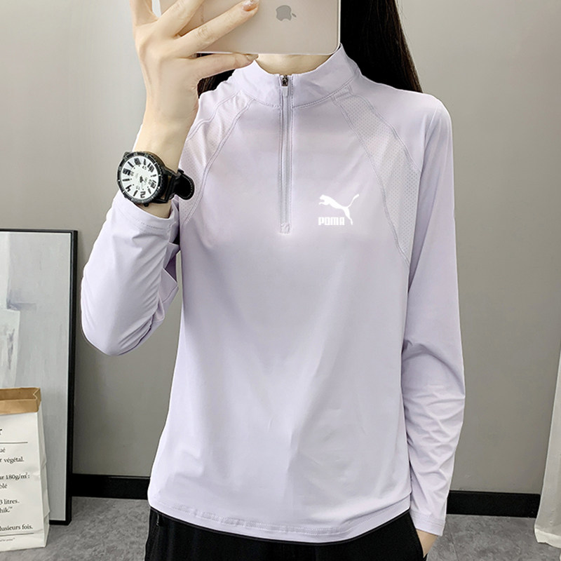 アウトレットストアのスタンドカラー長袖Tシャツ（レディース）、2026年新作、春秋、アウトドア、プラスサイズ、通気性、薄手、速乾性トップス。