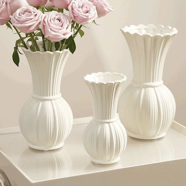 Simple Cream-Style Imitation Ceramic Vase, White Water-Cultured Flowers, Dried Flowers, Flower Vessel, Living Room Dining Table Home Decoration Ornaments