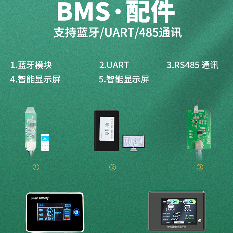 Smart Lithium Battery Protection Board Accessories Display Screen Uart/Rs485/Can/Bluetooth/Gps Module with Communication Cable
