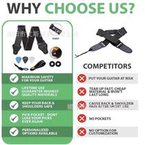 New guitar strap set 1 belt buckle?? 2 rubber straps?? 2 strap nails 10 celluloid picks