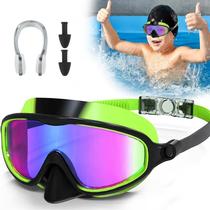 Swimming goggles with nose protection integrated childrens nose mask large frame waterproof and anti-fog outdoor swimming goggles HD electroplating for men and women swimming