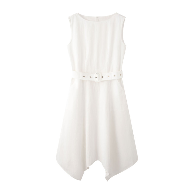 {Same Style as Dijia}2026 Summer New Casual White Sleeveless Dress for Women with Waist-Cinching Thin Straps and Irregular Mid-Length Skirt