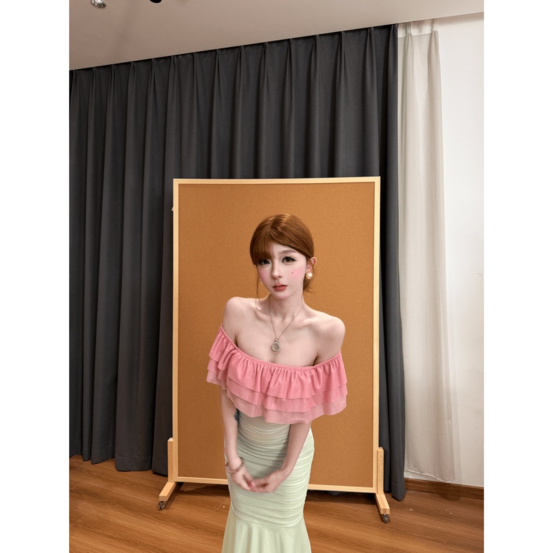 Xiaoyangjia Original [Pink Notes and Enchanting Shadows] Summer New Style Pink Gradient Slimming and Figure-Flattering Long Dress N