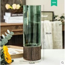 Creative simple wooden support glass vase straight primary color vase ornaments living room dining table silver willow flower arrangement decoration home