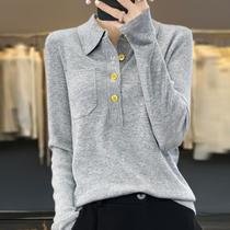 New ready-made spring new worsted Yangzi yarn sweater womens fashion POLO collar cardigan thin outer