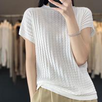 New spot quick-release waffle wool short-sleeved T-shirt for women 23 spring and summer new round neck knitted bottoming shirt top
