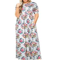 skirt long dress plus color solid neck round sleeve short