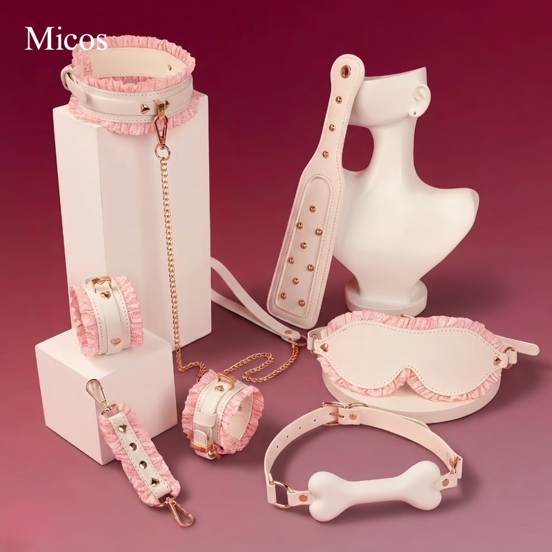 Micos Pink Lace Maid Cosplay Collar Necklace Bracelet Eye Mask Puppy Dog Bone Six-Piece Set