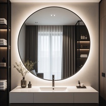 Bathroom anti-fog mirror with light time display smart defogging round wall-mounted high-definition explosion-proof bathroom mirror